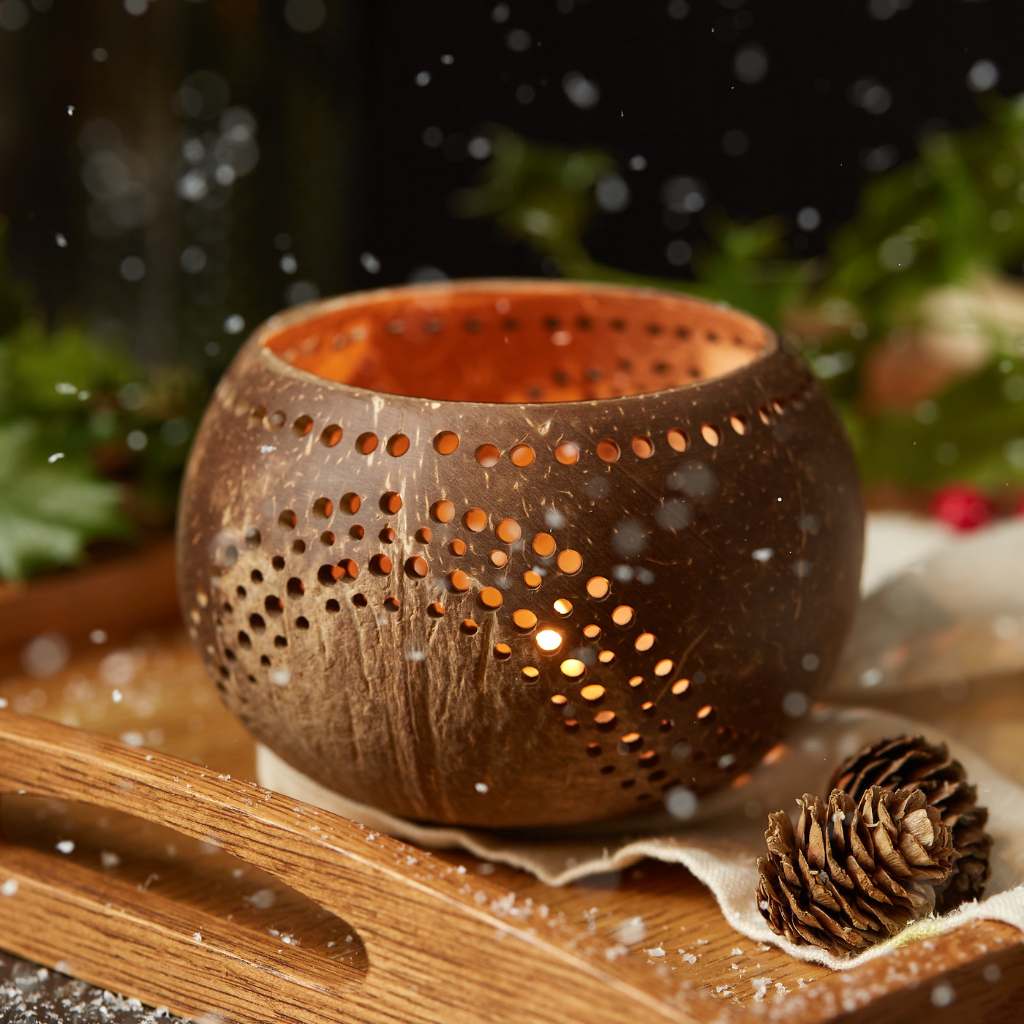 Tea Light Holder Set - Handmade Natural Coconut Shell