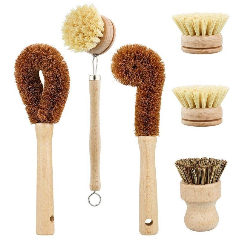 6Pcs Wooden Cleaning Kitchen Brushes Set